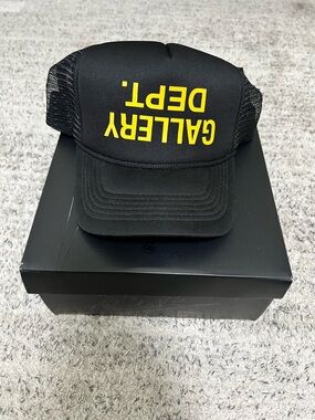 Gallery Dept Black Trucker Hat with Yellow Logo